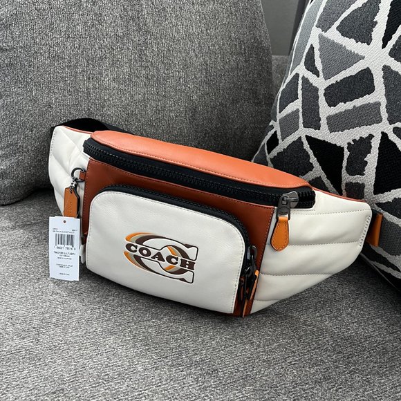 COACH CE552 Leather Track Belt Bag Quilting & Coach Stamp Chalk/Sunset Multi - Picture 8 of 10